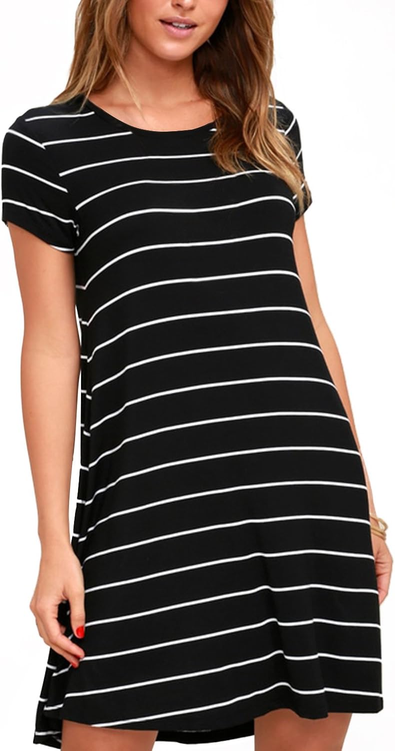 Womens Striped Dress Casual T Shirt Dress Summer Dress A Line Mini Dresses