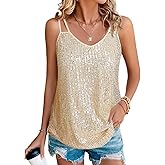 Mixxmix Sequin Tops for Women V Neck Dressy Tank Tops Sparkly Party Club Night Disco Concert Outfits S-XXL