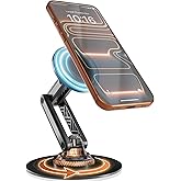 COOPER Mag360, Desktop MagSafe Stand for iPhone 17 Pro Max (16/15/14/13/12), Magnetic Phone Holder for Desk, 360° Rotating, Height Adjustable, Magnetic Phone Stand for Desk, with Metal Ring (Black)