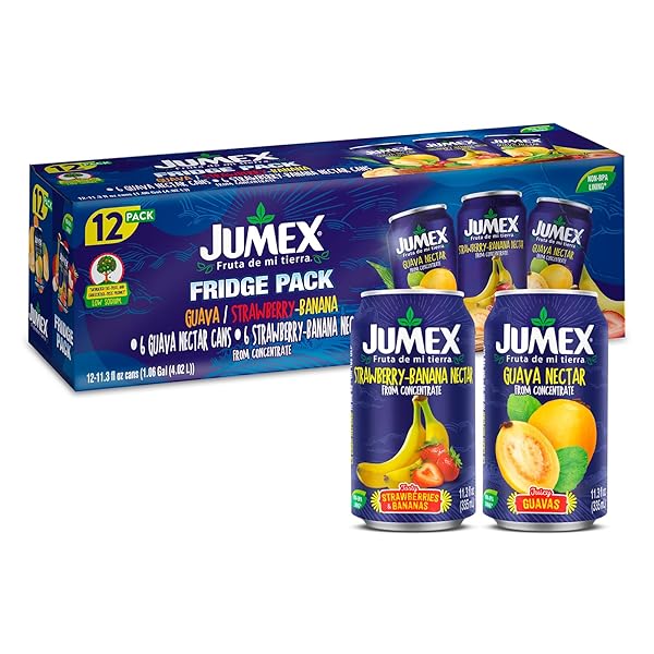 JUMEX STRAWBERRY BANANA & GUAVA JUICE NECTAR – MADE WITH FRESH FRUIT PUREE – TROPICAL FRUIT JUICE CONCENTRATE FOR SMOOTHIE MIX, COCKTAIL MIXERS, KIDS DRINKS & BEVERAGES – 11.3OZ, 12 PACK CANNED DRINKS