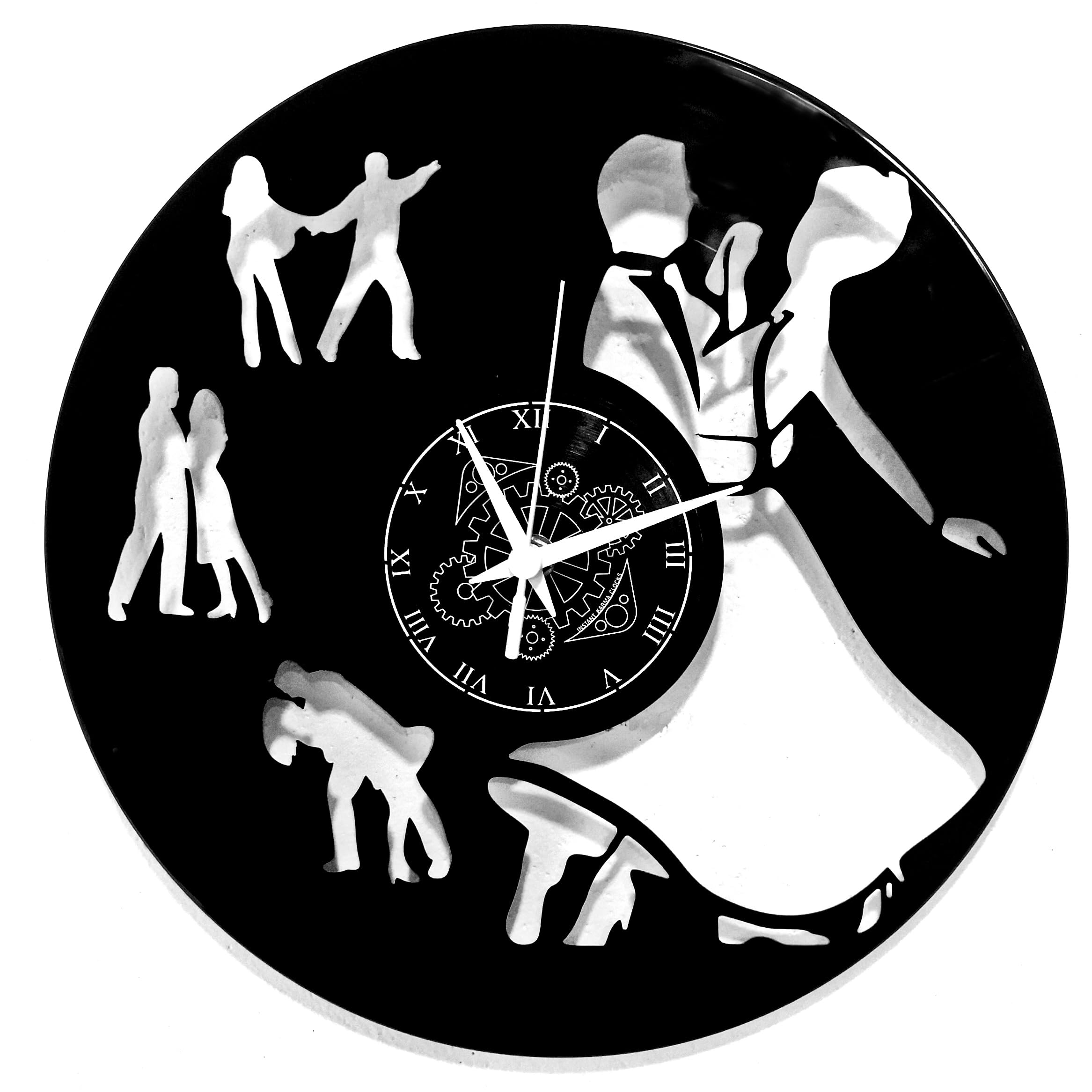 Instant Karma Clocks | Ballroom Dance Wall Clock | Elegant Dancers Silhouette Design | Silent Quartz Movement | Perfect for Dance Lovers, Studios and Romantic Decor