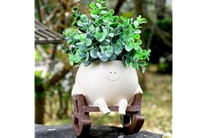 NINIPAPA Face Planter Pots Cute Smile Flower Planter for Indoor Outdoor Plants Resin Rocking Chair Succulent Pot for String of Pearls Unique Gift on Mother's Day, Birthday, Christmas（Large）