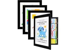 Americanflat Kids Artwork Frame Changeable (Black) - Magnetic Door Holds 100 Art Pieces - 8.5x11 Letter Size Display with Mat or 10x12.5 Without Mat - My Mini Masterpiece (Set of 4)