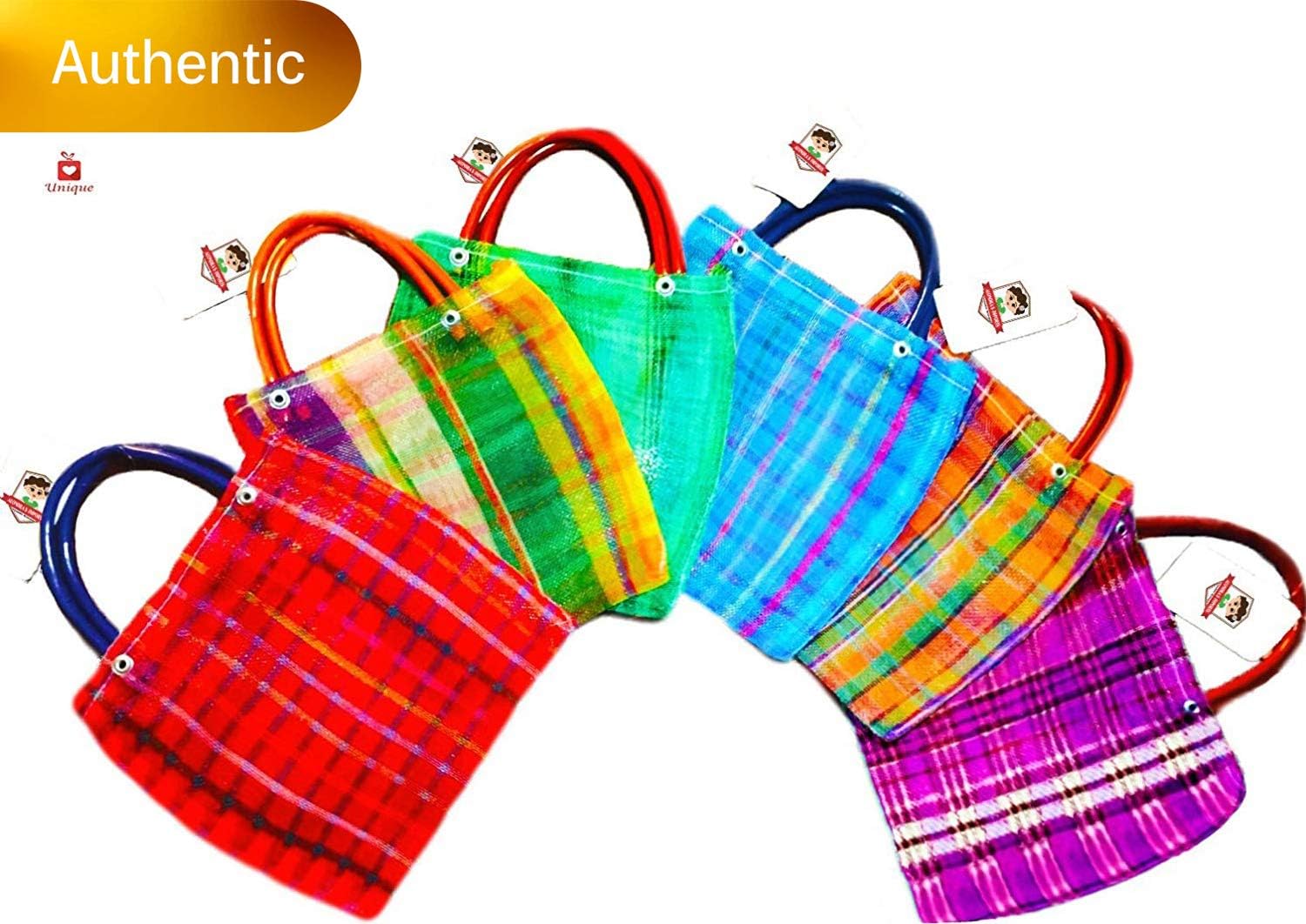 Alondra's ImportsNew Mini Mexican Tote Favor Bags, Multi-Colored (6 Pack), 10 x 7 Inches
