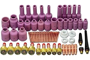 RIVERWELD TIG Jumbo Gas Lens Collet Body Alumina Nozzle Ceramic Cups Assorted Size Kit Fit QQ300 PTA DB SR WP 17 18 26 TIG Welding Torch 67pcs