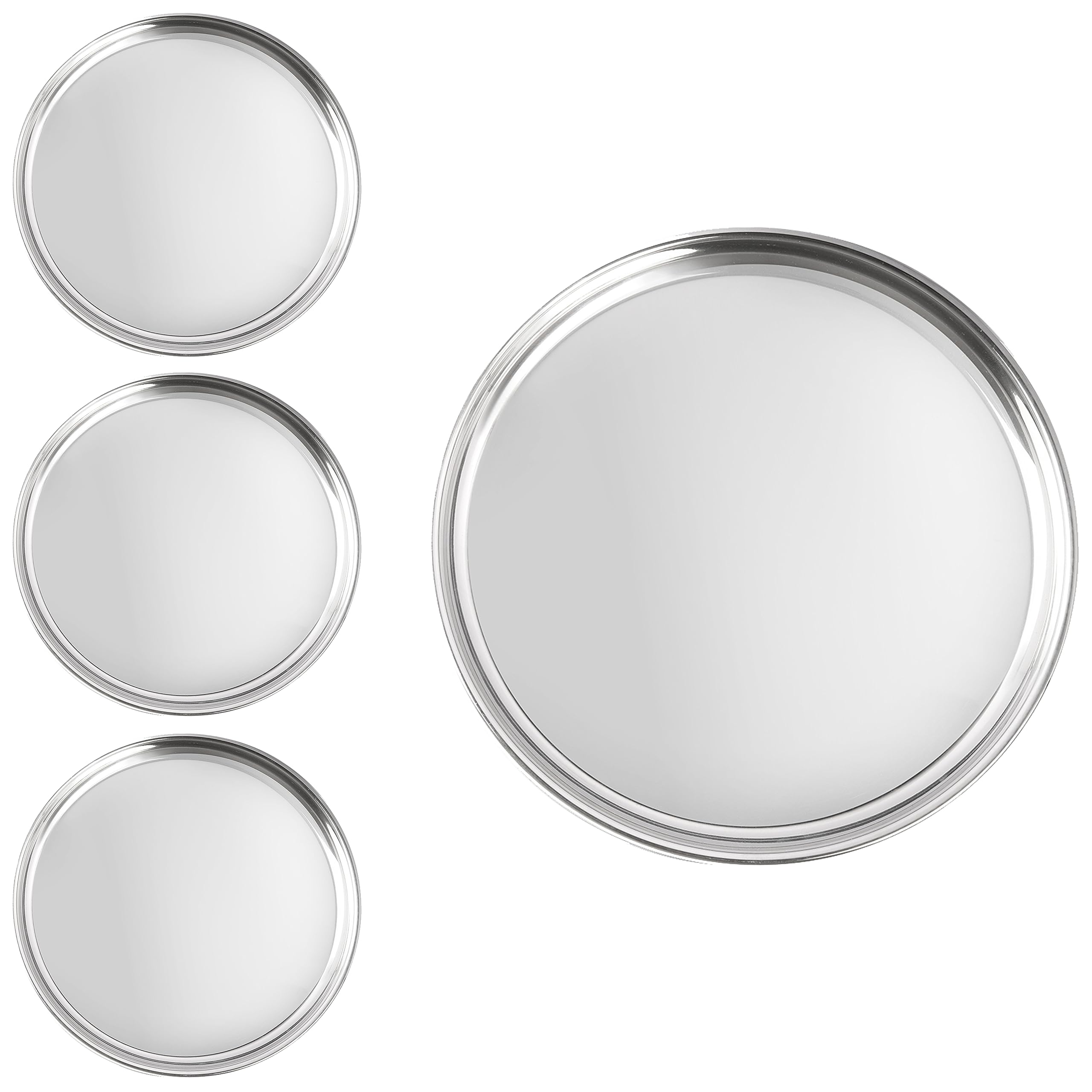 WG inc Stainless Steel Dinner Plates, 12 Inch, Set of 4, Large Indian Thali - Dinnerware Serving Mirror Finished Round Trays, Metal Dishes - Heavy Plates (450 GM/Each) Sticker Free