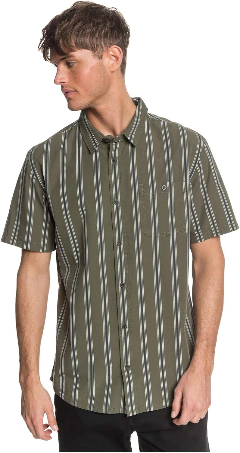 Quiksilver Men's Vertical Stripe Short Sleeve Woven Button Down Shirt