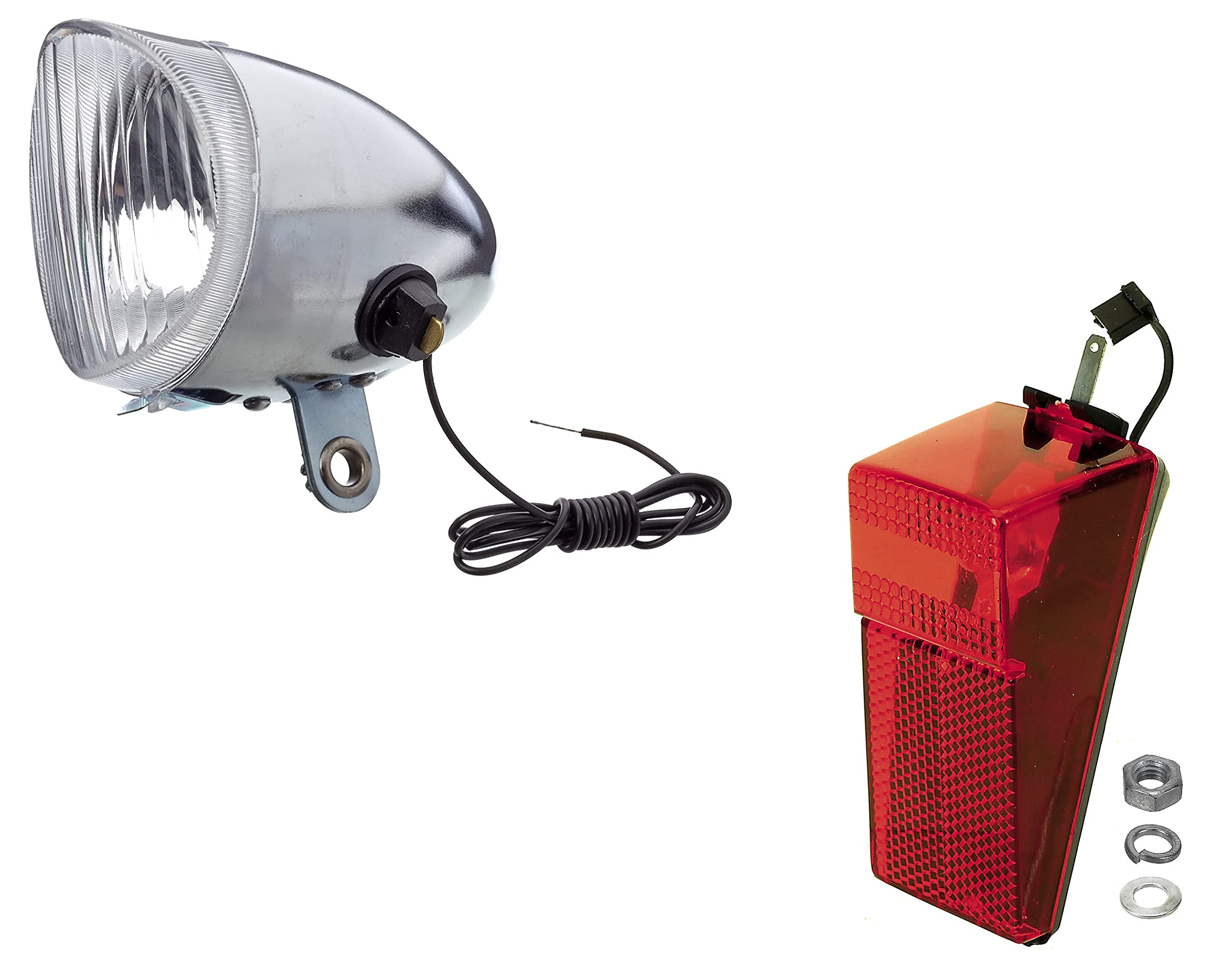 cyclingcolors bike dynamo light set 6V bulb : chrome front + rear lamp with reflector vintage mudguard bicycle MTB