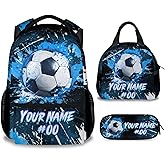 COZYAURA Kids Backpack - Personalized Soccer Backpacks Set for Boys Girls - School Bookbag with Lunch Box - Sport Themed Book Bag for Elementary Middle School