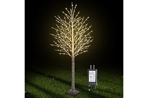 IJG 7FT 600LED Lighted Birch Tree Including Twinkle Lights, LED Birch Tree with Timer, Lighted Tree for Outdoor Indoor Home Party Yard Easter Christmas Decoration (Warm White Light)