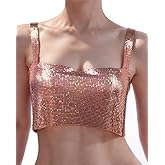 PartyArt Women's Sparkly Rhinestone Top Sexy Metallic Sleeveless Trendy Spaghetti Strap Tube Vest Rave Party Clubwear