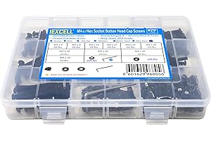 iexcell 675 Pcs M4 x 6/8/10/12/16/20/25/30/35/40 Alloy Steel 10.9 Grade Hex Socket Button Head Cap Screws Bolts Nuts Washers Assortment Kit, Black Oxide Finish