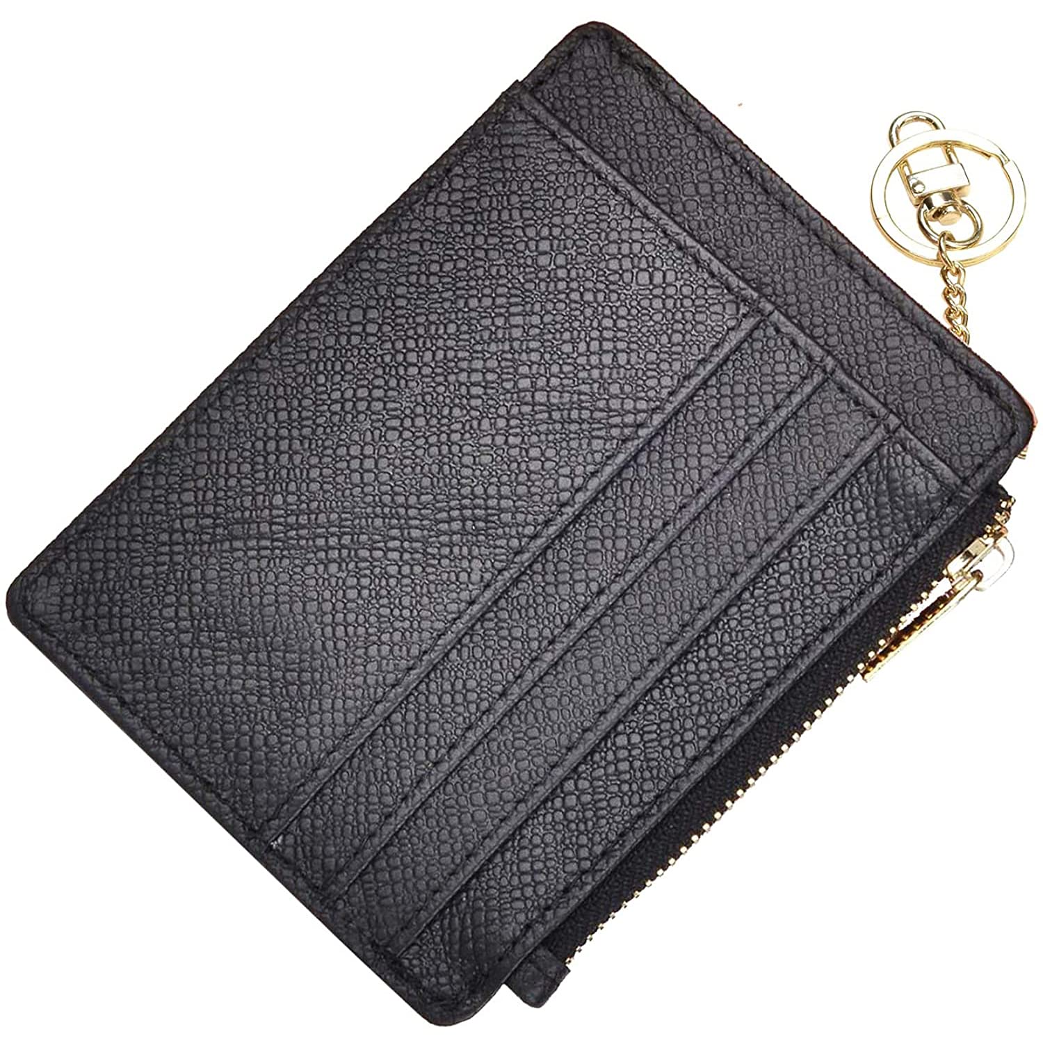 ehsbuy Card Holders Women Slim Ladies Card Holder Wallet RFID Blocking Leather Zipper Coin Purse Keychain Card Wallet