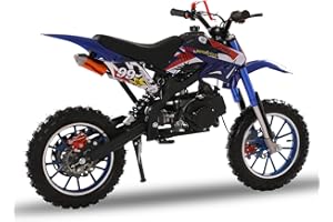 cdar 49cc Kids Dirt Bike, 2-Stroke Gas Power Motocross Off-Road Tires Shock Absorption Springs Soft Seat Cushion Pocket Motorbike with Front Rear Disc Brakes (Blue 1)