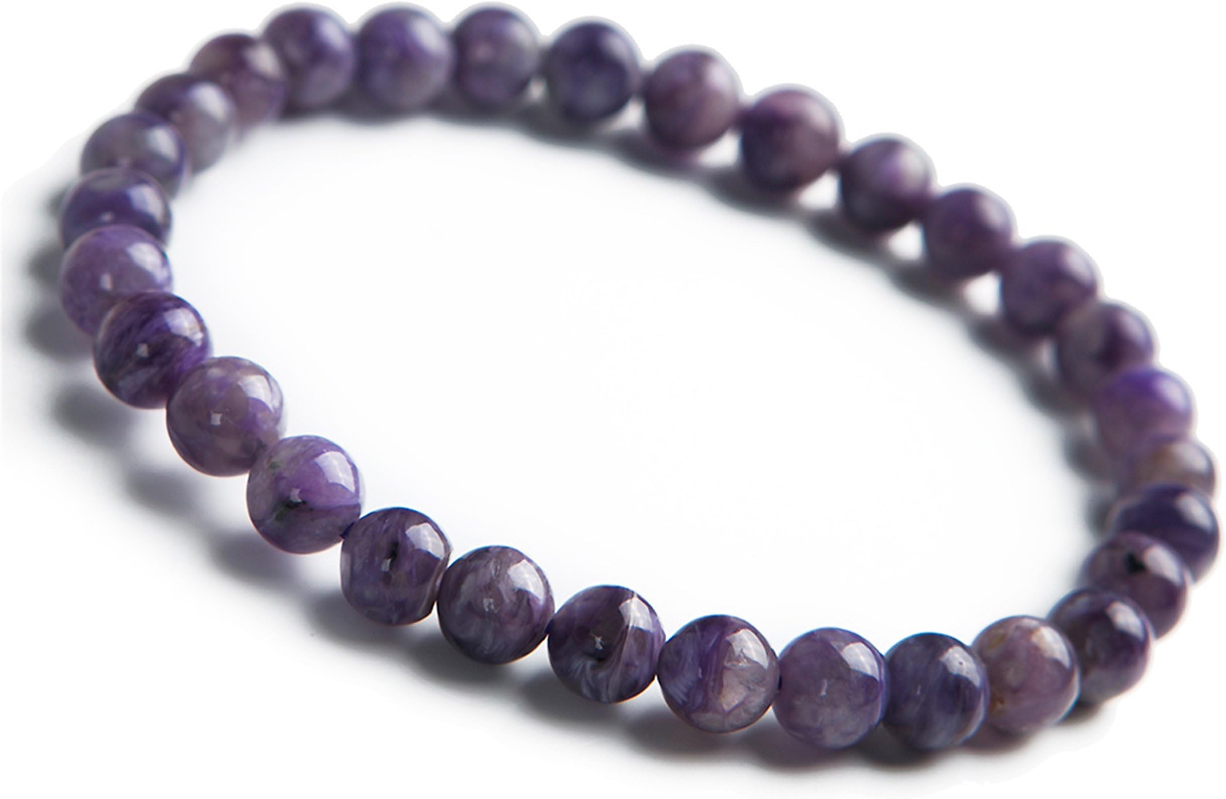 7mm Genuine Purple Natural Charoite Gemstone Crystal Round Bead Bracelet