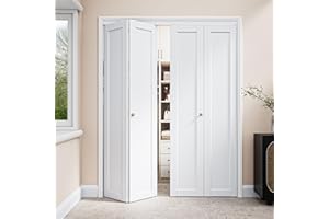 CRUTOP 60" x 80" Paintable Double Bifold Closet Door, Solid Core Pre-Assembled Panels with Water-Resistant Triple-Layer Painting, Build Quality (78.5" High Panels&Hardware&Fascias&Knobs)