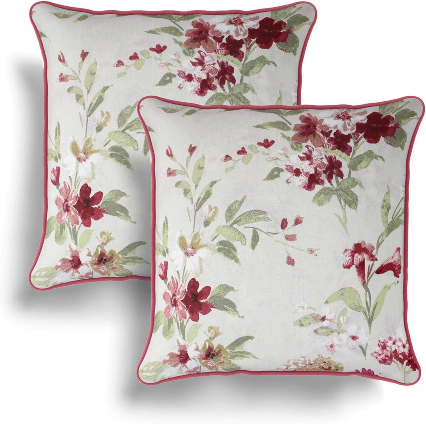 IT IDEAL TEXTILES Set of 2 Red Floral Cushion Covers, Pair of Vintage