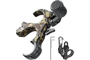 WGNVISREHY Bow Release for Compound Bow, Adjustable 3 Finger Thumb Release Aid with Wrist Strap & Wrench, Aluminum Alloy Arch