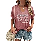 Chulianyouhuo Vintage 1976 T Shirts for Women 50th Birthday Gifts Letter Print Retro Party Tops Casual V Neck Tee Tshirts