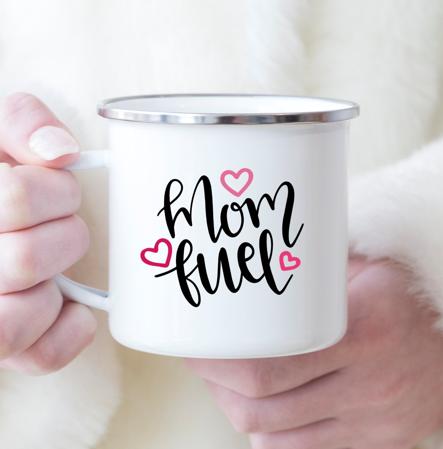 Mom Fuel Coffee Mug Gift Tea Cup White 10 oz Handmade
