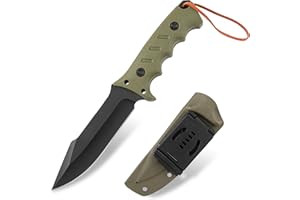 Brarvagur Full Tang Tactical Survival Knife with Kydex Sheath - Heavy Duty Outdoor Fixed Blade Knife, and Adjustable Belt Clip - Ideal for Hunting, Bushcraft, and Camping (Green)