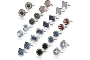 Wynameleri Cufflink 12 Pairs, Classic Fashion Men's Cuff Links Silver-tone Gold-tone Black for Business Wedding Party Gift Box