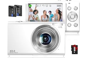 JCKDUHAN 4K Digital Camera Autofocus 48MP Vlogging Camera HD 16X Digital Zoom Camera YouTube Portable Mini Compact Camera Gift for Kids Teens Adult Beginner 32G Memory Card 2 Batteries