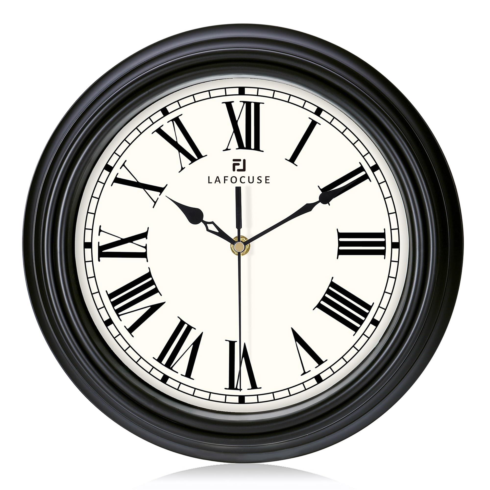Lafocuse 12 Inch Silent Non Ticking Black Wall Clock Kitchen, Quartz Decorative Retro Roman Numerals Wall Clocks for Living Room Bedroom Office-Version 2.0