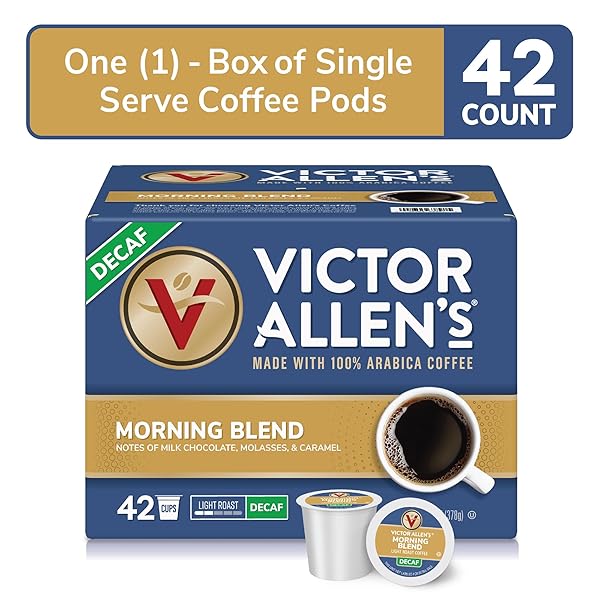 VICTOR ALLEN’S COFFEE DECAF MORNING BLEND, LIGHT ROAST, 42 COUNT, SINGLE SERVE COFFEE PODS FOR KEURIG K-CUP BREWERS