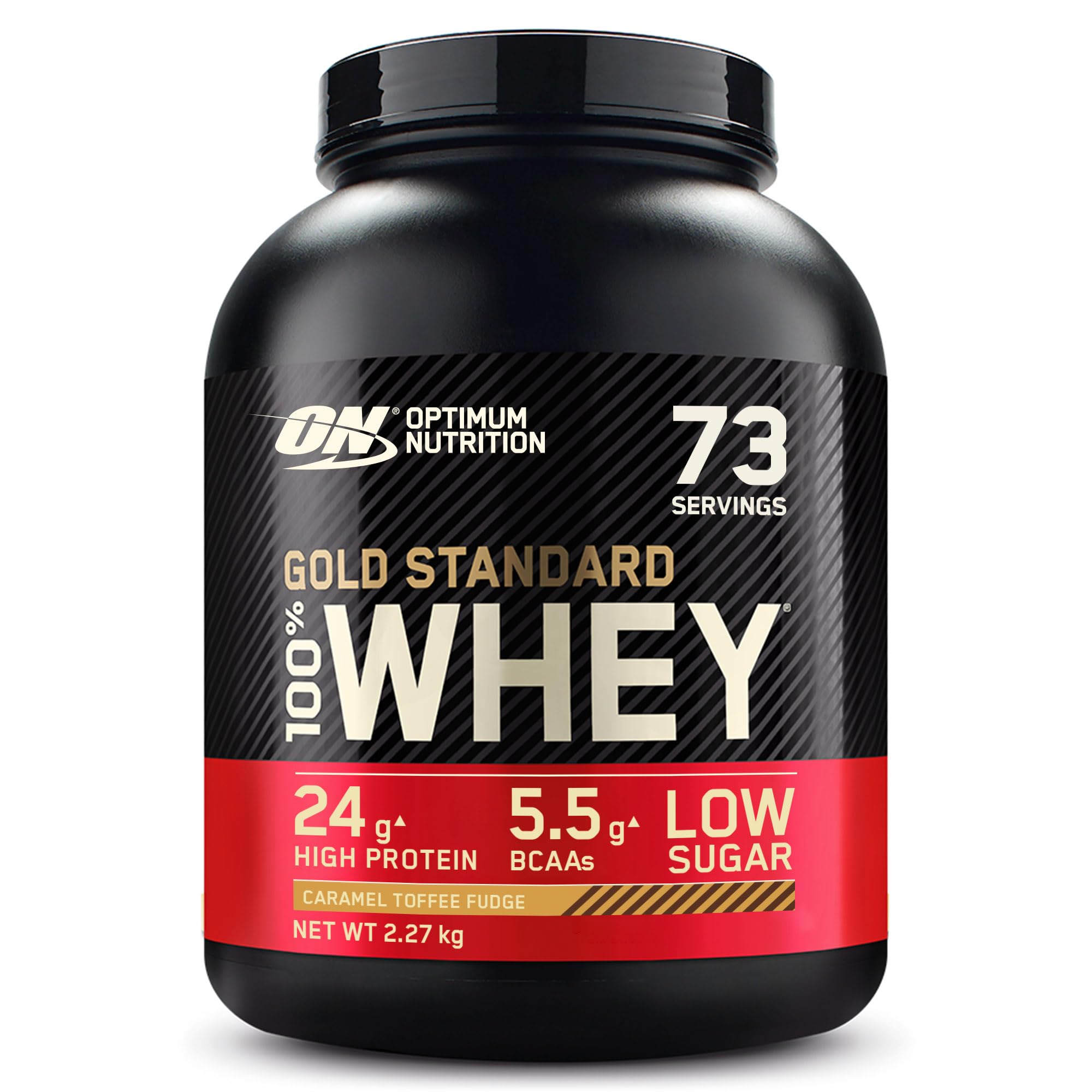 Optimum Nutrition Gold Standard Whey Muscle Building and Recovery Protein Powder With Naturally Occurring Glutamine and Amino Acids, Caramel Toffee Fudge, 73 Servings, 2.27kg, Packaging May Vary — image 1