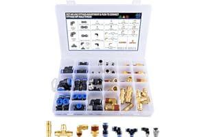 DYTCYL 46 Pcs Brass DOT Air Brake Line Fittings Assortment, 1/4" 3/8" 1/2" Tube OD & NPT Thread Push to Connect Air Fittings Pneumatic Fittings Kit