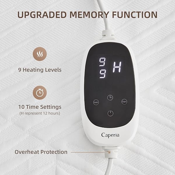 CAPERIA MULTIZONE WATERPROOF HEATED MATTRESS PAD, INDIVIDUAL BODY & FEET ELECTRIC MATTRESS BED WARMER 9 HEAT SETTINGS, 1-12 HOURS AUTO OFF, DEEP POCKET, FAST HEATING, MACHINE WASHABLE QUEEN, 60″ X 80″