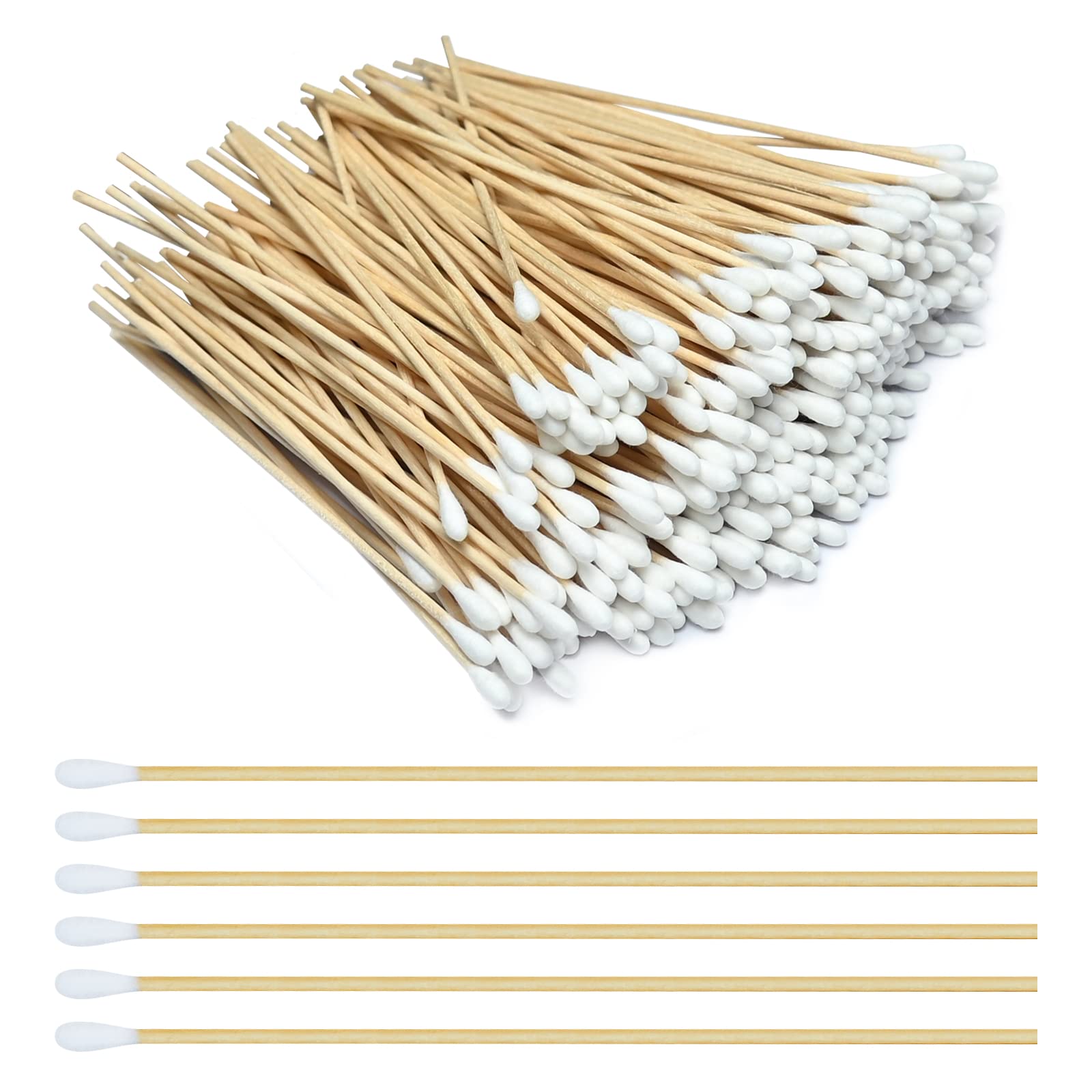 400 Pcs Long Handle Wooden Cotton Swabs 15cm Long Cotton Buds, Long Wood Stick Cotton Buds for Cleaning, Makeup, Polishing Jewelry, Arts and Crafts