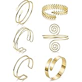 LOAYHOAY 6PCS Gold Arm Cuff for Women Upper Arm Cuff Bracelets Adjustable Open Cuff Bangle Bracelet Minimalist Coil Swirl Upper Arm Bands Armband Set