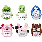Guiqulai 6 Pcs Positive Crochet Doll with Positive Card Positive Crochet Figurines for Christmas Party Favors Indoor Desk Decor