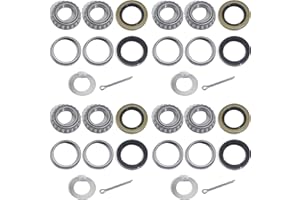 LUXTRKSTO 4 Sets for 1'' Axle Trailer Hub Bearings Kits, L44643 / L44610 Bearings Set with D-Style Tang Washers, 12192TB 15192TB Grease Seals, Cotter Pins for 2000-2200 lbs BT8 Straight Spindle