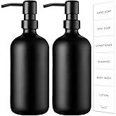 GMISUN Black Soap Dispenser, 2 Pack Matte Black Hand Soap Dispensers for Bathroom, 17 Fl Oz Glass Dish Soap Dispensers for Ki