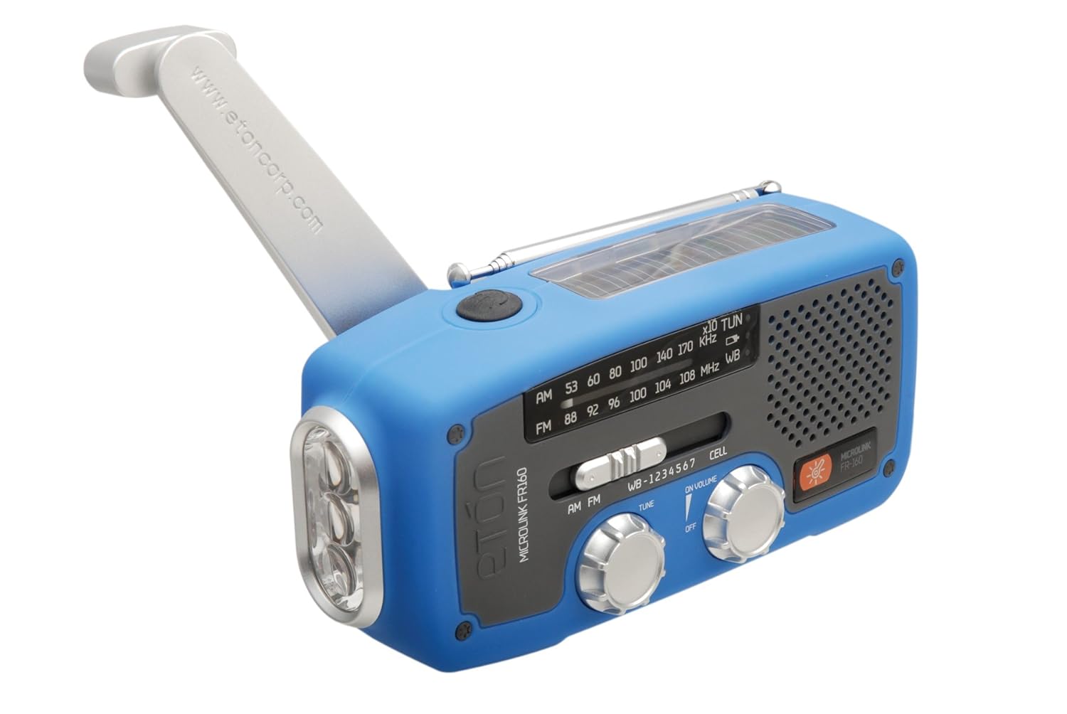Amazon.com: Etón NFR160WXBL Microlink Self-Powered AM/FM/NOAA Weather Radio  with Flashlight, Solar Power and Cell Phone Charger (Blue): Home Audio &  Theater