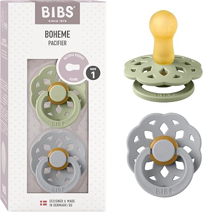 BIBS Boheme Soother 2-Pack Sage Cloud 0-6 Months Round Nipple Denmark