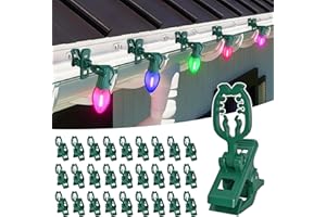 ANGAR C7 C9 Christmas Light Spring Clips, 50pcs Universal Heavy Duty Quick Christmas Light Clips, Fit E12/E17 Base, Holiday Mini Rope Lights, Perfect for Gutter Shingle Metal Roof Fence Railing Trees