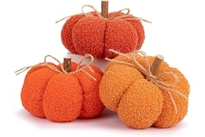 VILLA COMO 6" Fake Fall Pumpkin Decorations for Home, 3 Pcs Artificial Big Fabric Pumpkins Autumn Decor Faux Pumpkins for Decorating, Fall Wedding Table Centerpiece Mantel Harvest Decor, Halloween, Thanksgiving