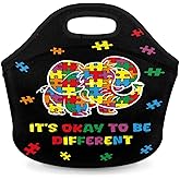 Kids Lunch Bag Neoprene Lunch Box Elephant Autism Awareness Reusable Waterproof Lunch Tote Organizer for Work Outdoor Travel Camp Picnic