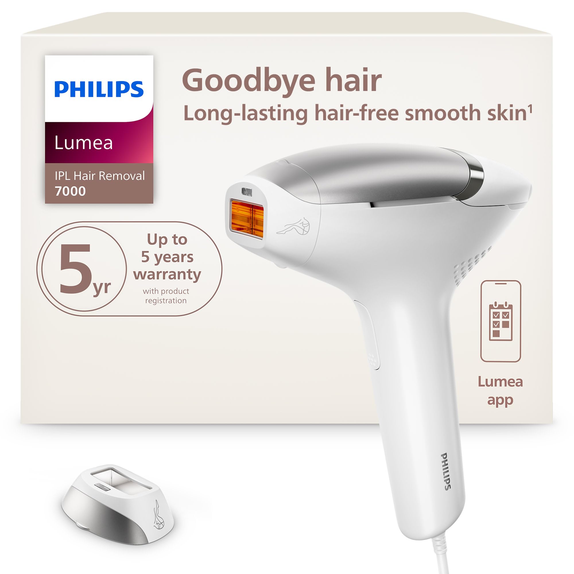 Photo 1 of Philips Lumea 7000 Series IPL Hair Removal Device, for Women & Men, Visible Permanent Laser Hair Reduction Done at Home, SenseIQ Technology, Uniquely Curved Attachment for Body, BRI931/03