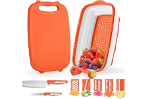 Gintan Camping Cutting Board, 9-in-1 Collapsible Chopping Board with Colander, Gifts for Campers Happy Camper,Camping Accessories for RV Campers(orange)