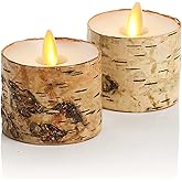 Luminara Flameless LED Tea Light Candle, 1.4" x 2", Pack of 2, Birch, Pearl Ivory, Real Flame, Battery Operated w/Remote Timer Function, Paraffin Wax