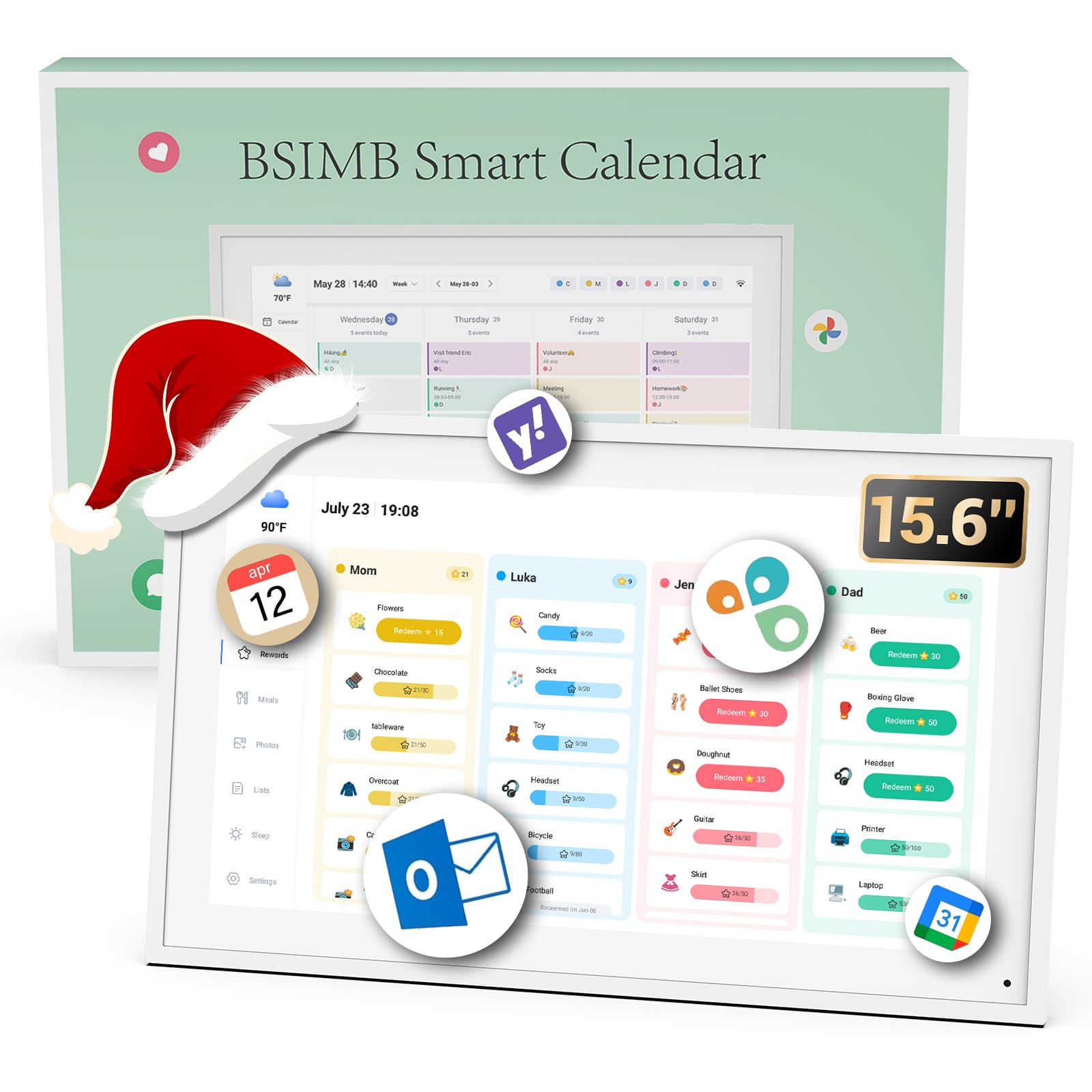 BSIMB 15.6 Inch Digital Calendar - Chore Chart, Meal Planner, Rewards System, Photo Display, Smart Electronic Calendar Touchscreen Interactive Hearth Display for Family Schedules, Seamless Scheduling White
