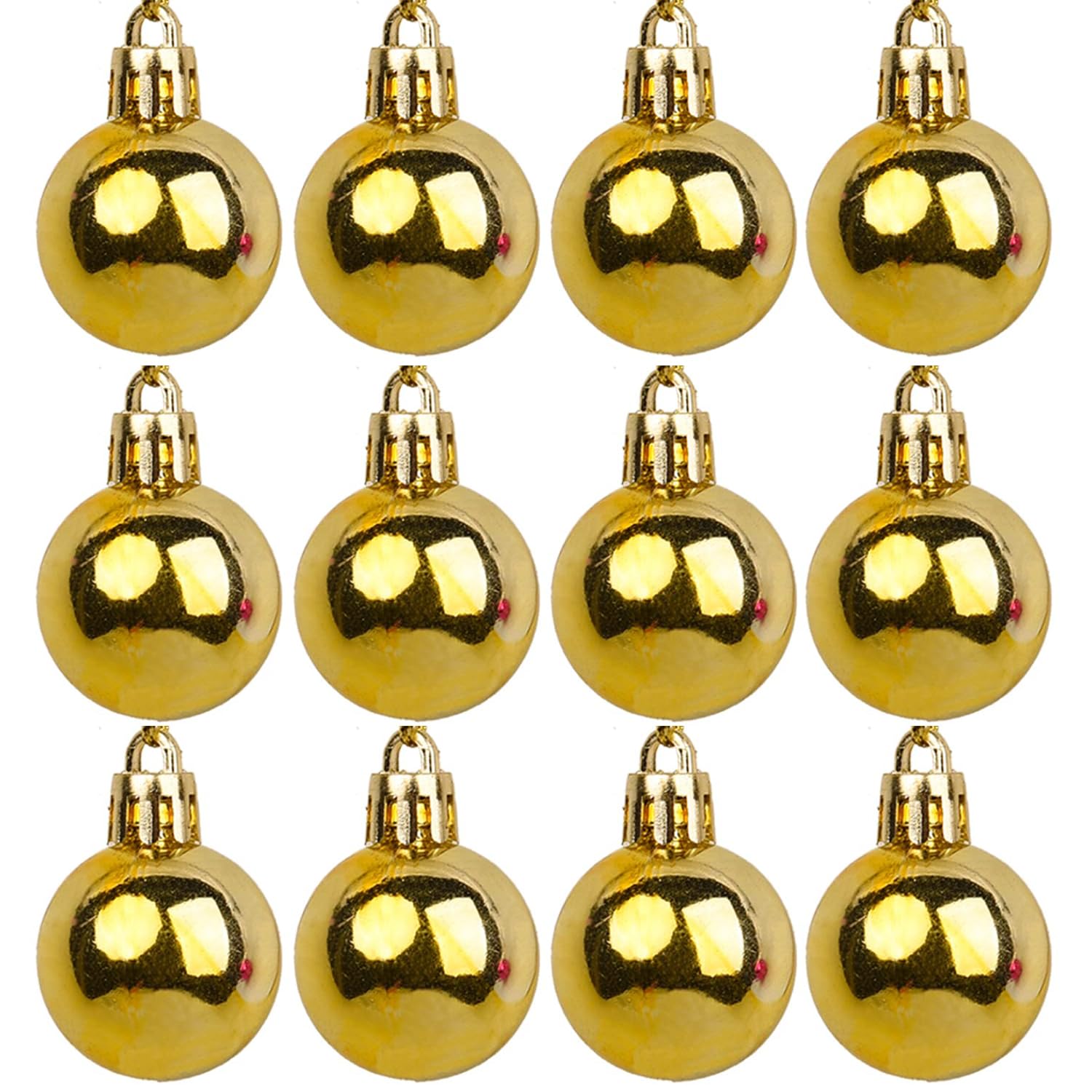XNHIU 12 Pack 1.2inch Mini Bauble Mini Christmas Tree Baubles Decorative Hanging Ornaments Christmas Tree Pendants(Gold)