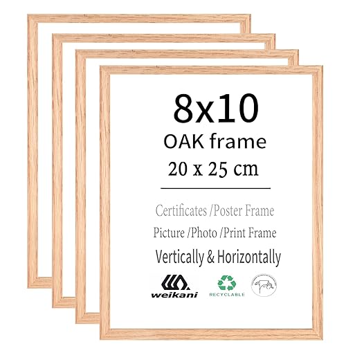 Weikani 8x10 OAK Wood Picture Frame,4 Pack-20x25cm Wood Photo Frame,Certificate Frame with Plexiglass for Wall Mount or Table Top Display