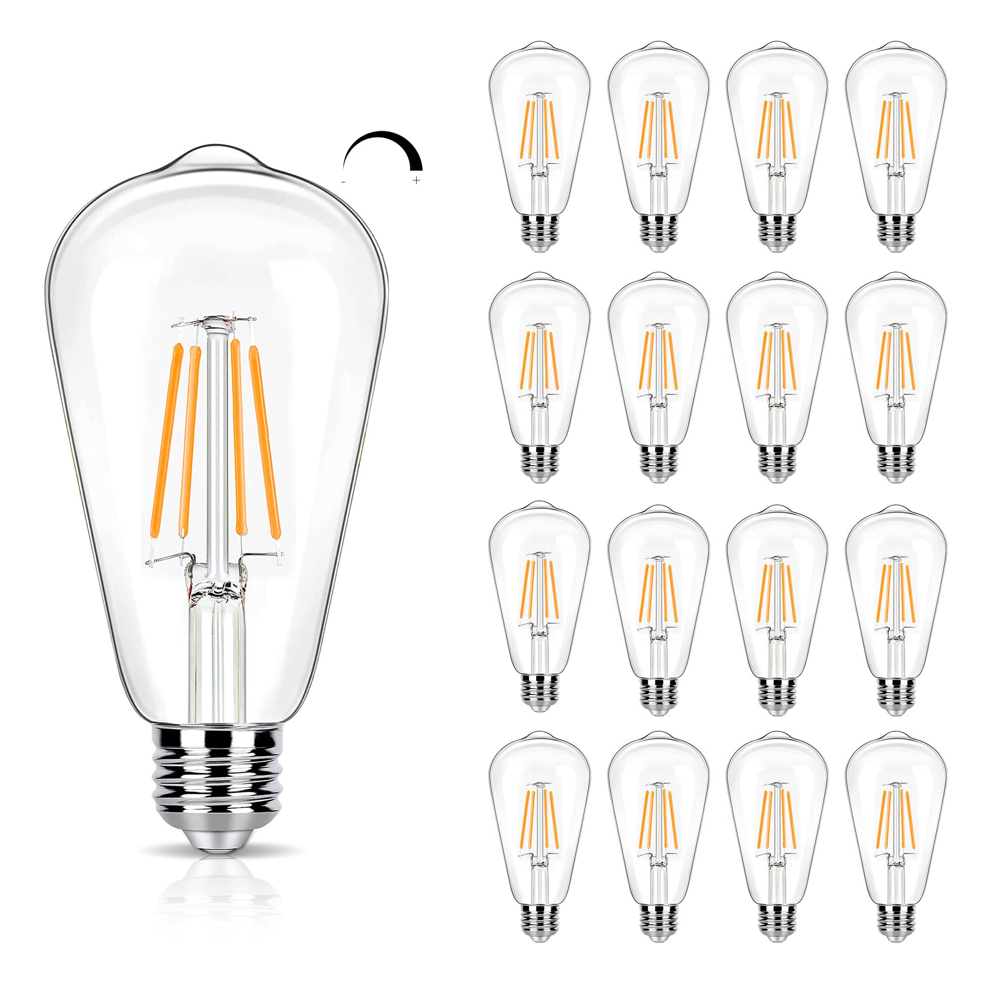 winsaLED 16 Pack LED Edison Bulbs 40W Equivalent, Dimmable 4 Watt Filament Bulb, 2200K Amber White ST19 Light Bulb, 450LM E26 Vintage LED Bulbs for Ceiling Light Fixtures Image