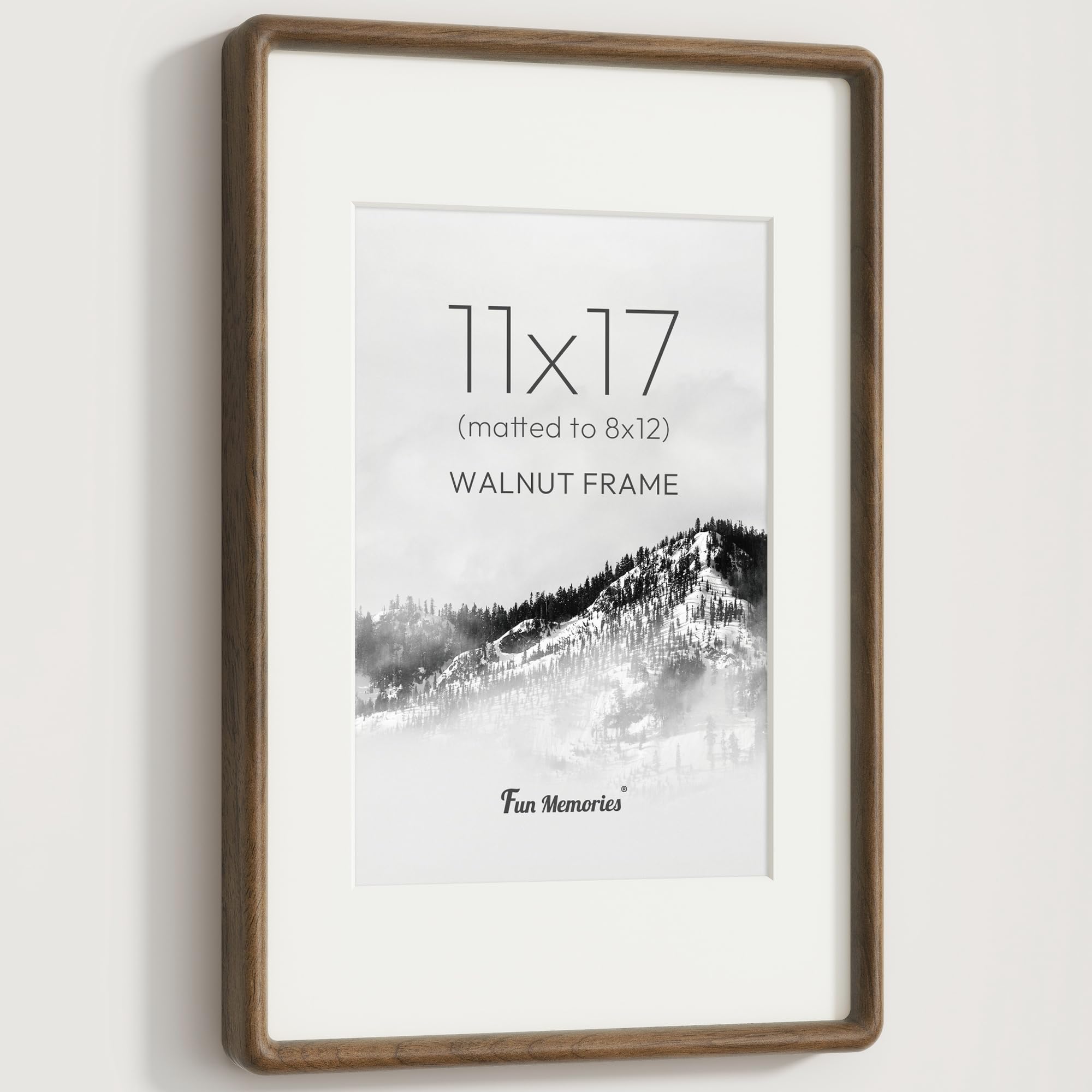 Photo 1 of 11x17 Picture Frame, Solid Walnut Wood Frame with Real Glass, Hard Wood 11 by 17 Photo Frame for Wall & Tabletop Display, 11x17 Picture Frame Matted to 8x12, Natural Walnut Color